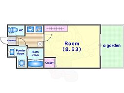 阪急京都本線 西京極駅 徒歩13分の賃貸マンション 1階1Kの間取り