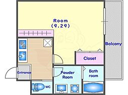 阪急京都本線 西京極駅 徒歩13分の賃貸マンション 2階1Kの間取り