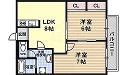 グランドハイツドリーム 4階2LDKの間取り