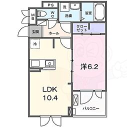 ブルック3 2階1LDKの間取り