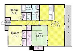 メディアス亀岡5番館 20階3LDKの間取り
