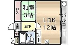 京阪京津線 四宮駅 徒歩6分の賃貸マンション 3階1LDKの間取り