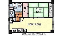 クラウンコーポ 6階1LDKの間取り