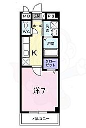 クリザンテーム山本2 2階1Kの間取り