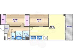 sawarabi御所 4階2LDKの間取り
