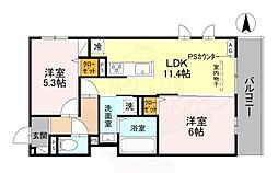 阪急京都本線 西院駅 徒歩4分の賃貸アパート 3階2LDKの間取り