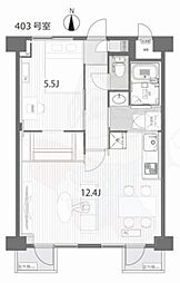 サンフローラ三条大宮 4階1LDKの間取り