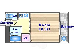ジュネス1 2階1Kの間取り