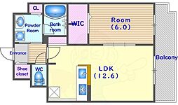 KCCフラット西京極 1階1LDKの間取り