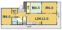 京都地下鉄東西線 醍醐駅 徒歩16分の賃貸マンション 3階3LDKの間取り