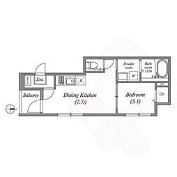 JR山陰本線 円町駅 徒歩10分の賃貸アパート 3階1DKの間取り