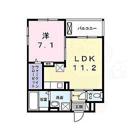 シャルマン唐橋南2 2階1LDKの間取り