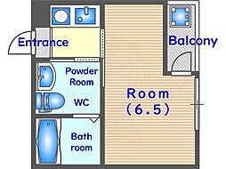 ノ・レーヴ堀川高辻 3階1Kの間取り