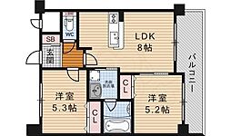 エステムプラザ京都御所ノ内REGIA 2階2DKの間取り