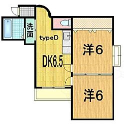 第19長栄サウスヴィラ桂川 2階2DKの間取り