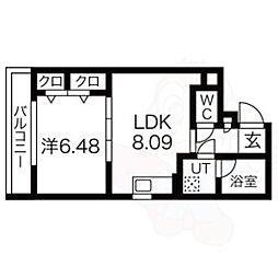 イスターナイマイ鴨川西 3階1LDKの間取り