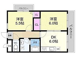 第43長栄大晋メゾネ西院ノ森 3階2DKの間取り