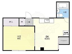 第2ヌヴェールハイツ 2階1DKの間取り