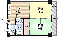シャトー嵐望2 2階2DKの間取り