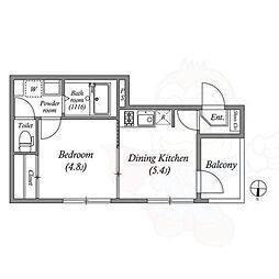 京都市営烏丸線 竹田駅 徒歩6分の賃貸アパート 2階1DKの間取り