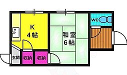 東荘 1Kの間取図画像