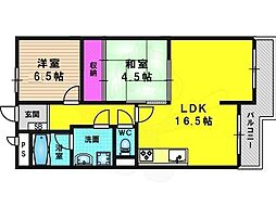 HDX京都桂川 3階2LDKの間取り