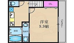 エステイトE桂川B棟 1Kの間取図画像