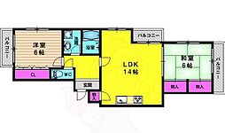 ONマンション 2LDKの間取図画像