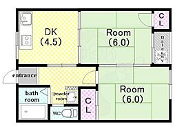 第二北原ハイツ 2DKの間取図画像