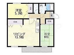 ソレイユ三宅2 2LDKの間取図画像