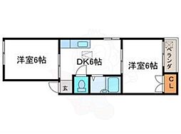 スカイハイツ長岡 2DKの間取図画像