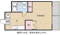 ジュネス・一条 1Kの間取図画像