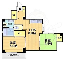 第19長栄サウスヴィラ桂川 2LDKの間取図画像