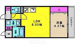 リバーサイド桂壱番館 1LDKの間取図画像