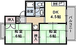 パレーシャル北浦 2DKの間取図画像
