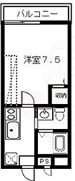 フラッティ堀川高辻 1Kの間取図画像