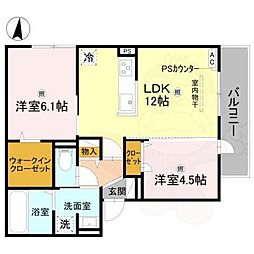 GRAMM松室吾田神町C 2LDKの間取図画像