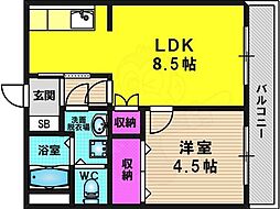 プレジール桂 1LDKの間取図画像
