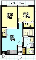 平間シティハウス 2DKの間取図画像