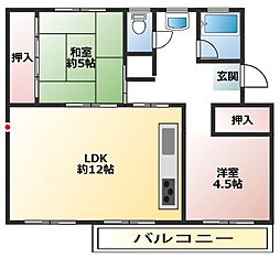 高塚団地2-12 2LDKの間取図画像