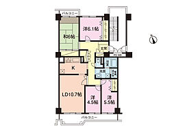 市川グリーンハイツB棟 4LDKの間取図画像