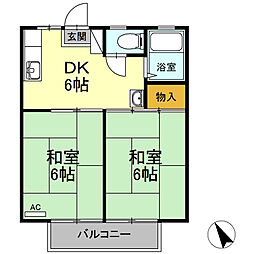 石川ハイツ 2DKの間取図画像