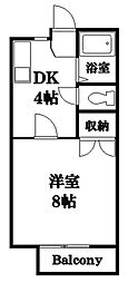 プラネット寺家B 1Kの間取図画像