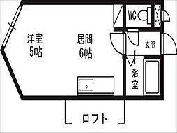 シャトー中の島 1DKの間取図画像