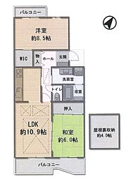 シャレール東坂戸第壱号棟 2LDKの間取り