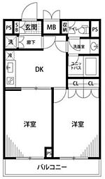 ルーブル上池台弐番館 4階2DKの間取り