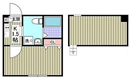 アザーレ・キュリオス日吉A 2階1Kの間取り