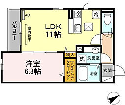 ヴューテラスナカイ 1LDKの間取図画像