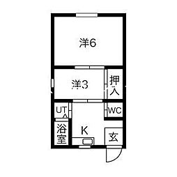 善法寺町文化 1階2Kの間取り