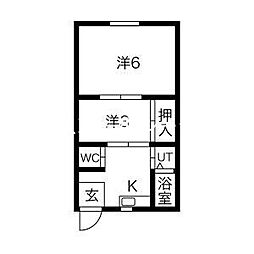 善法寺町文化 2階2Kの間取り